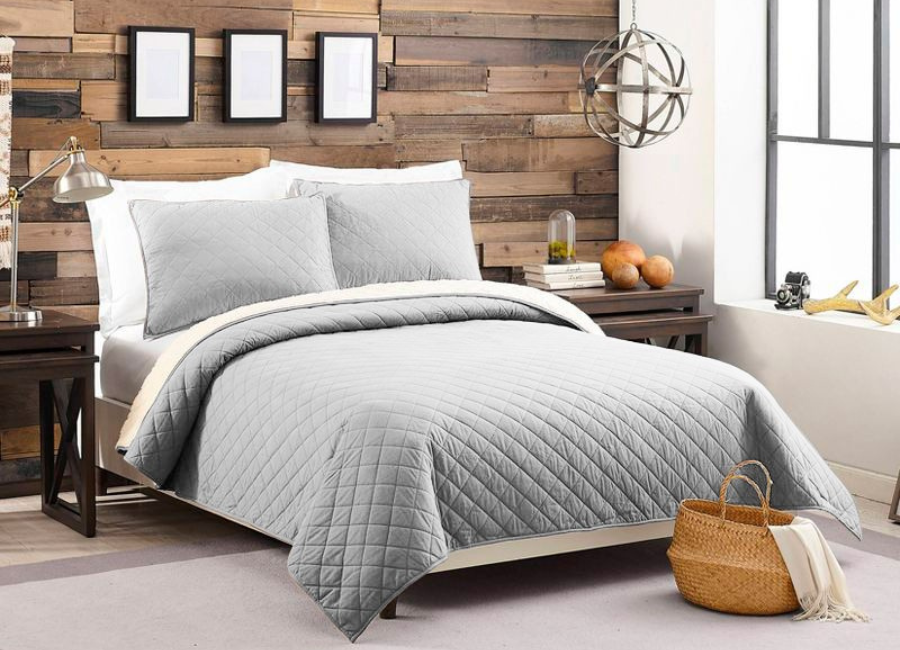 Quilt Velvet Térmico Sherpa Gris King Biancobelo